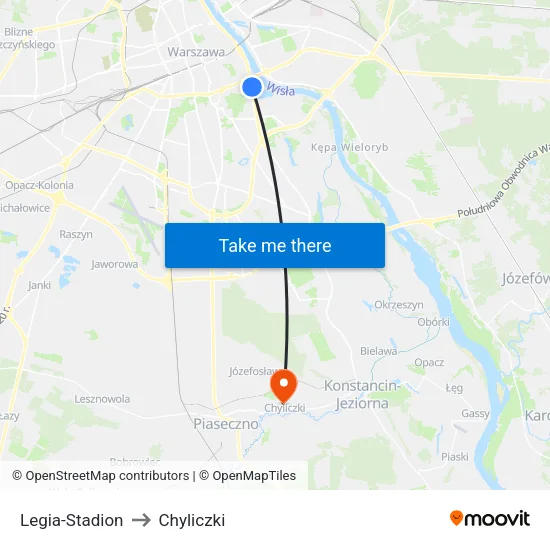 Legia - Stadion to Chyliczki map