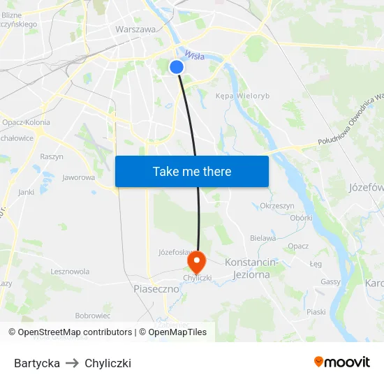 Bartycka to Chyliczki map
