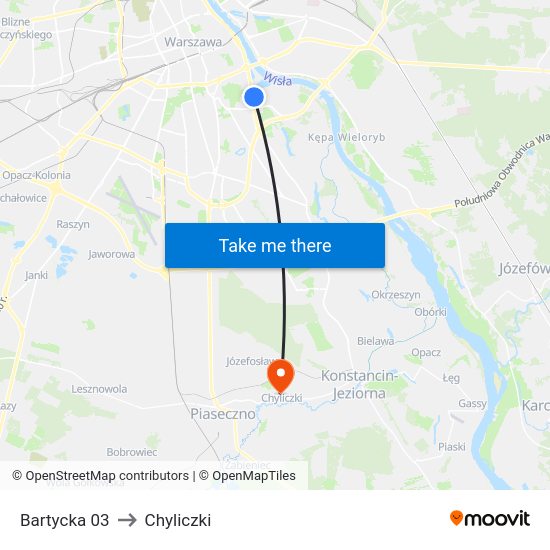 Bartycka to Chyliczki map