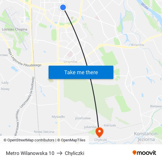 Metro Wilanowska 10 to Chyliczki map