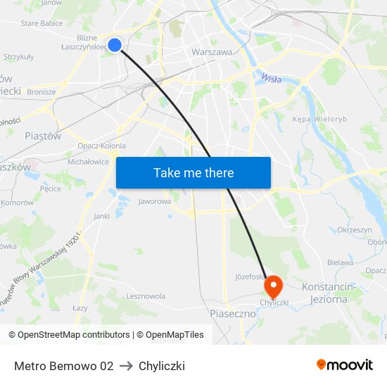 Metro Bemowo to Chyliczki map