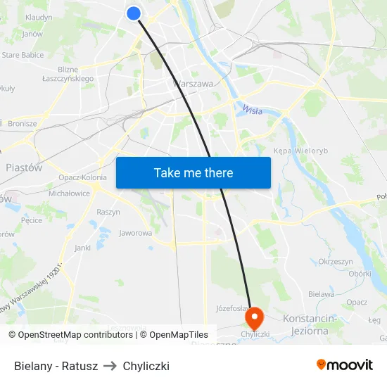 Bielany - Ratusz to Chyliczki map