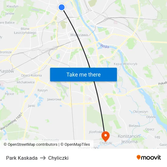 Park Kaskada to Chyliczki map