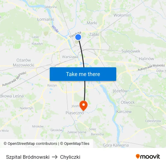 Szpital Bródnowski to Chyliczki map