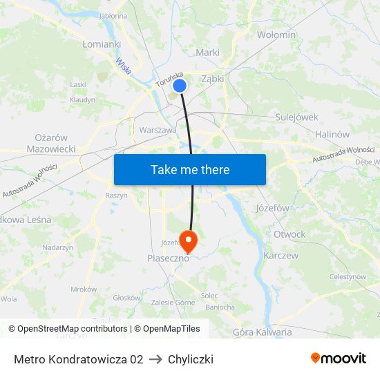 Metro Kondratowicza 02 to Chyliczki map