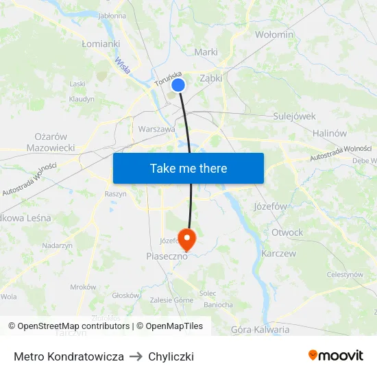 Metro Kondratowicza to Chyliczki map