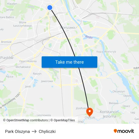 Park Olszyna to Chyliczki map