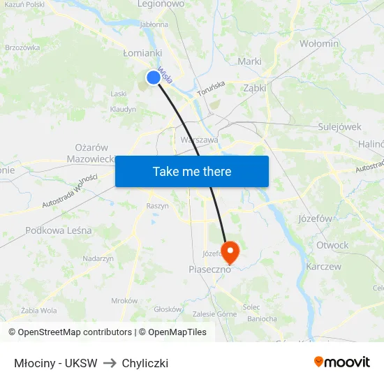 Młociny - UKSW to Chyliczki map