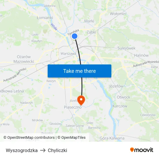 Wyszogrodzka to Chyliczki map