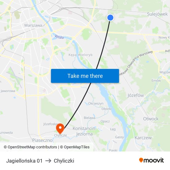 Jagiellońska 01 to Chyliczki map