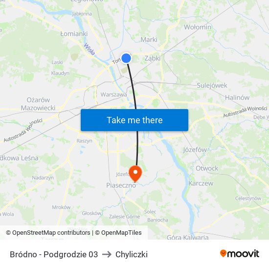 Bródno-Podgrodzie to Chyliczki map