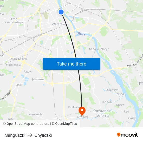 Sanguszki to Chyliczki map