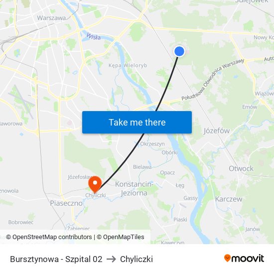 Bursztynowa - Szpital 02 to Chyliczki map