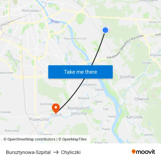 Bursztynowa - Szpital to Chyliczki map
