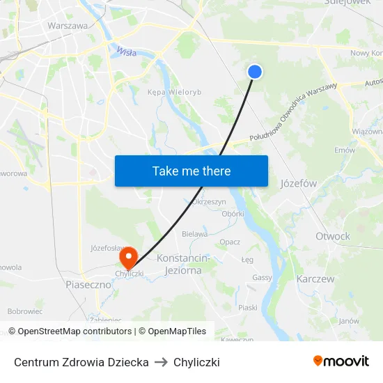Centrum Zdrowia Dziecka to Chyliczki map