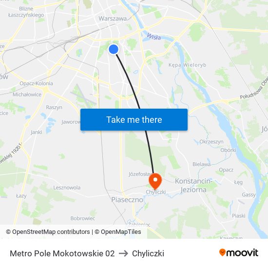 Metro Pole Mokotowskie 02 to Chyliczki map