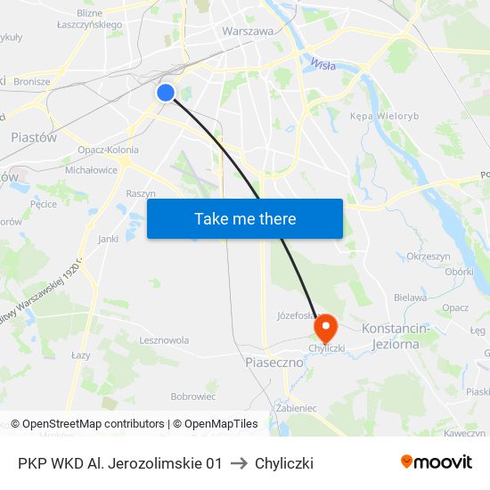 PKP WKD Al. Jerozolimskie 01 to Chyliczki map