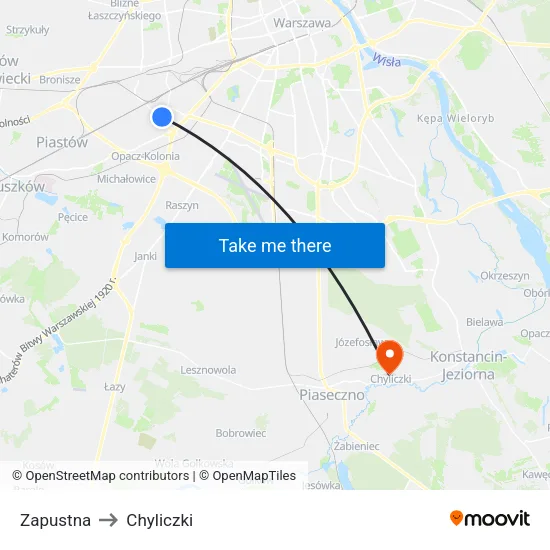 Zapustna to Chyliczki map