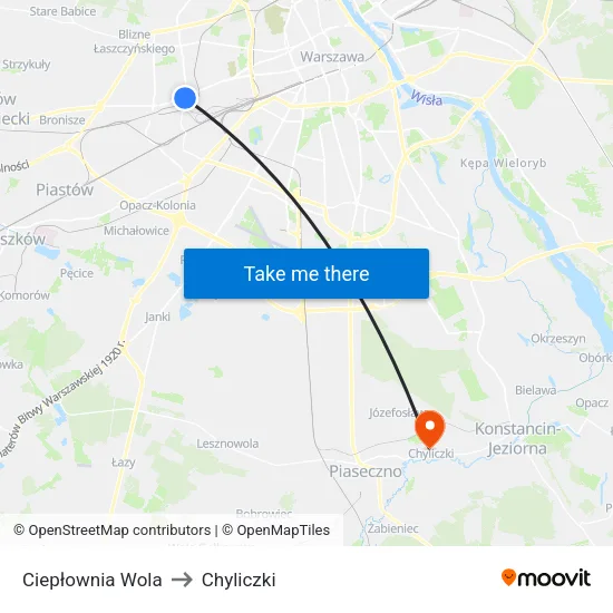 Ciepłownia Wola to Chyliczki map