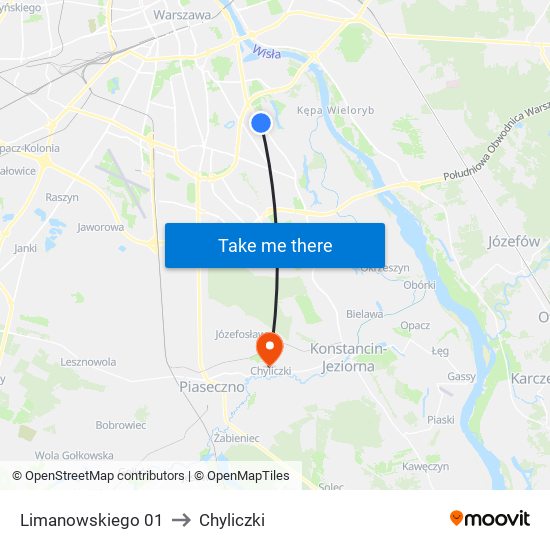 Limanowskiego 01 to Chyliczki map