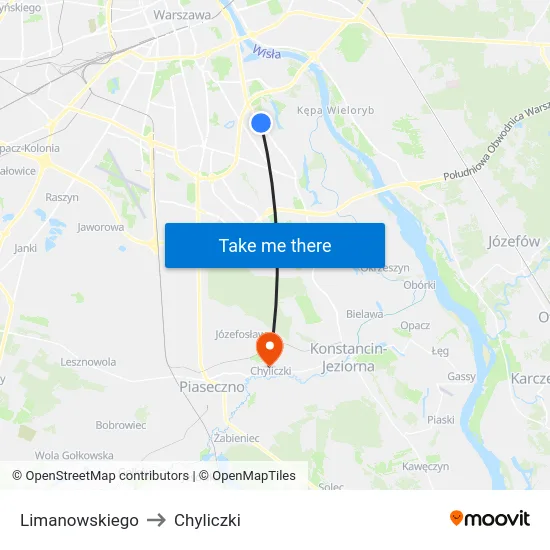 Limanowskiego to Chyliczki map