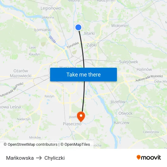 Mańkowska to Chyliczki map