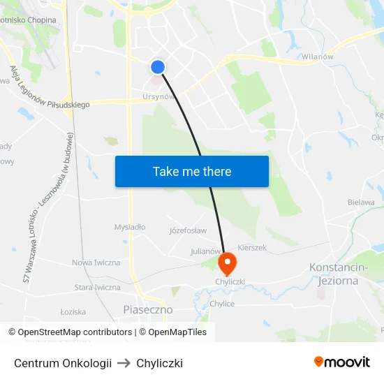 Centrum Onkologii to Chyliczki map