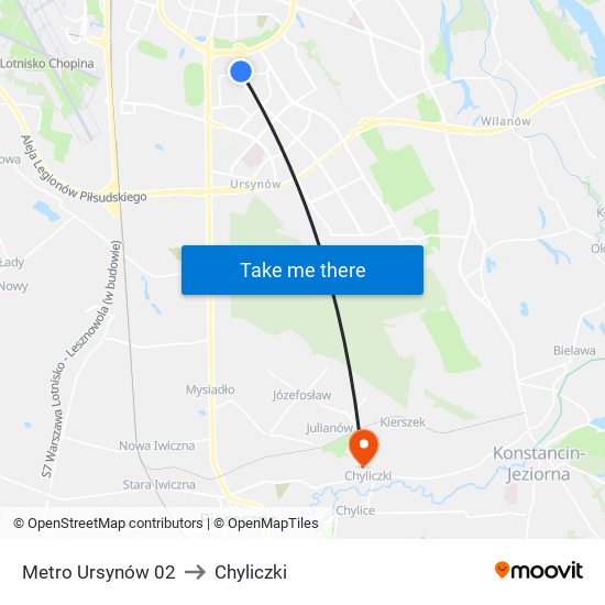 Metro Ursynów 02 to Chyliczki map