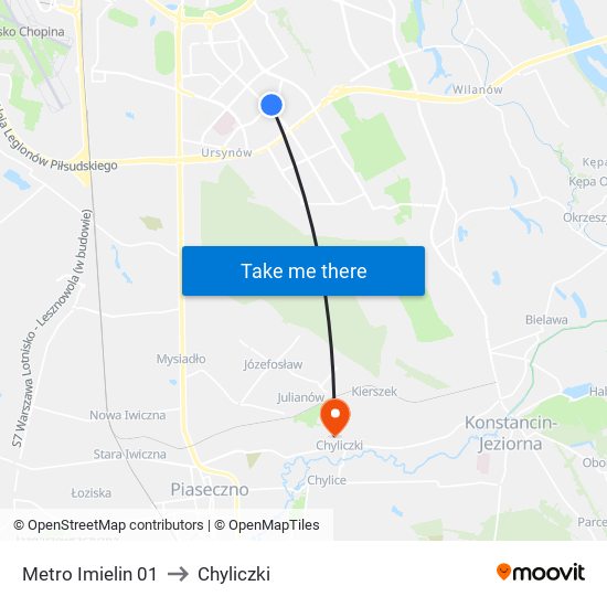 Metro Imielin 01 to Chyliczki map