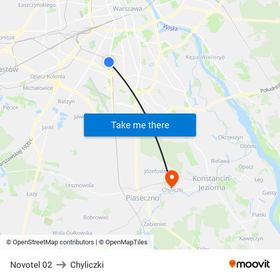 Novotel 02 to Chyliczki map