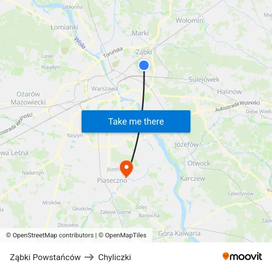 Ząbki Powstańców to Chyliczki map