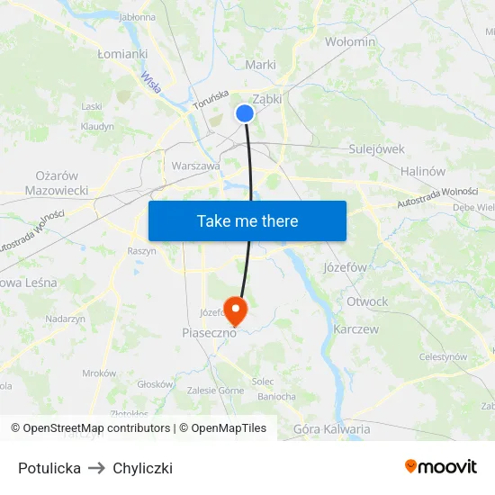 Potulicka to Chyliczki map