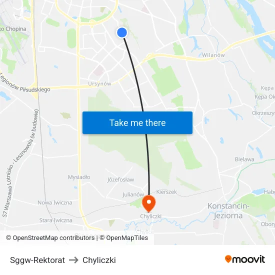 SGGW - Rektorat to Chyliczki map