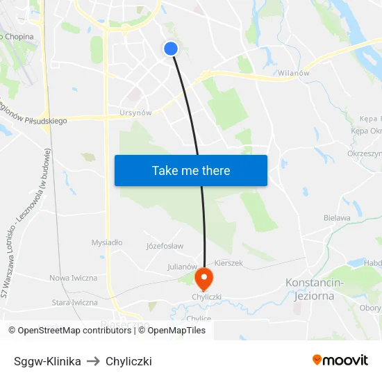 SGGW - Klinika to Chyliczki map