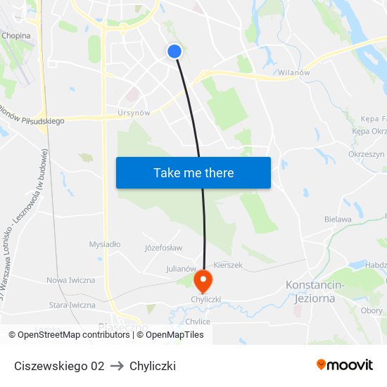 Ciszewskiego 02 to Chyliczki map