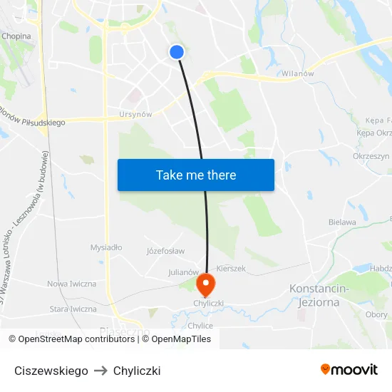 Ciszewskiego to Chyliczki map