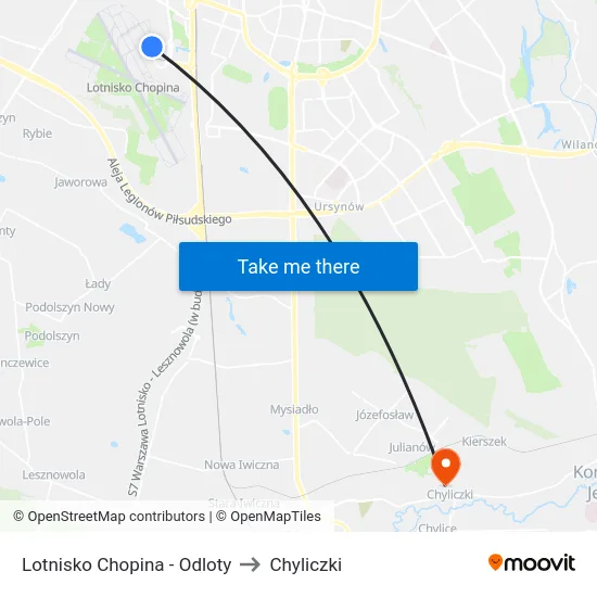 Lotnisko Chopina - Odloty to Chyliczki map