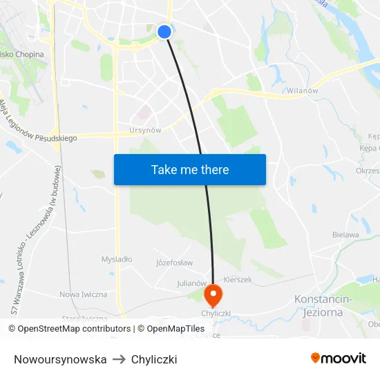 Nowoursynowska to Chyliczki map