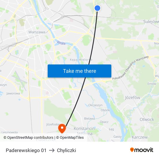 Paderewskiego 01 to Chyliczki map