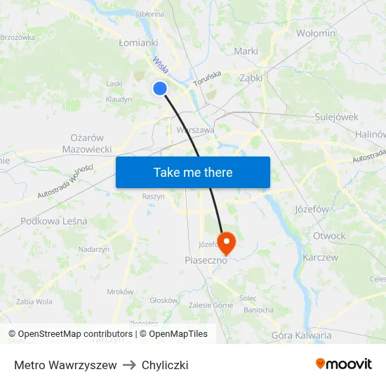 Metro Wawrzyszew to Chyliczki map