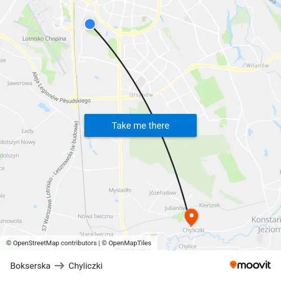 Bokserska to Chyliczki map