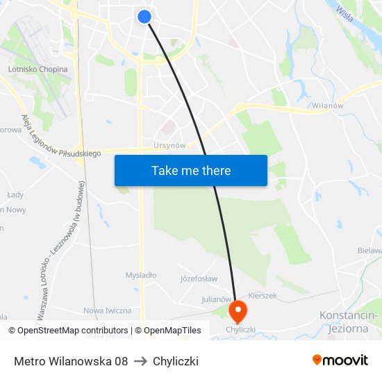 Metro Wilanowska to Chyliczki map