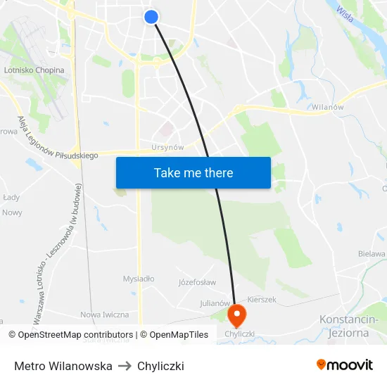 Metro Wilanowska to Chyliczki map