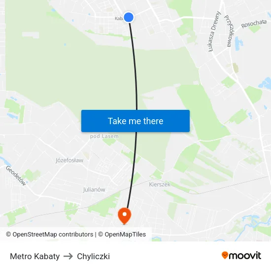 Metro Kabaty to Chyliczki map