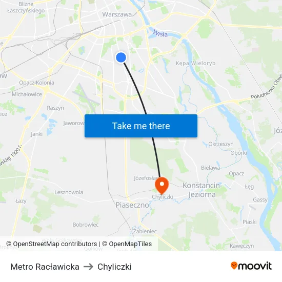 Metro Racławicka to Chyliczki map