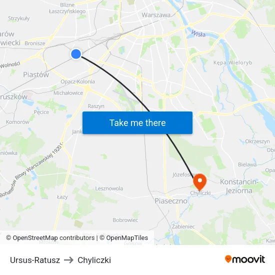 Ursus - Ratusz to Chyliczki map