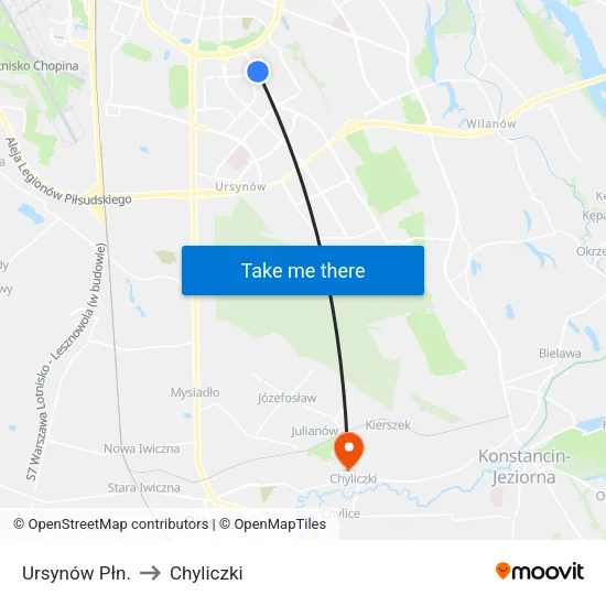 Ursynów Płn. to Chyliczki map