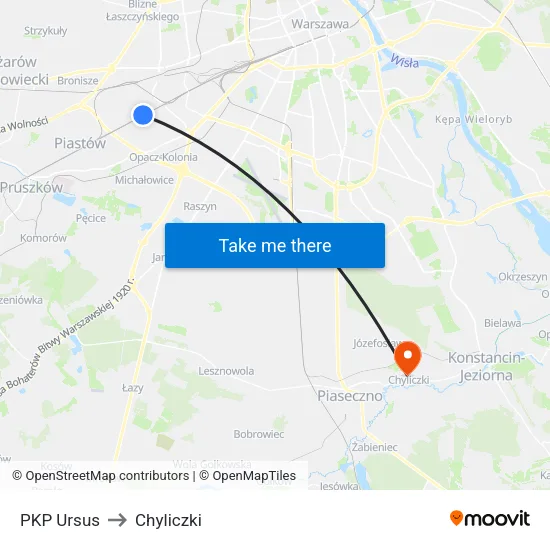 PKP Ursus to Chyliczki map