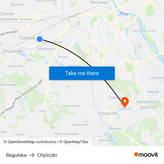 Regulska to Chyliczki map