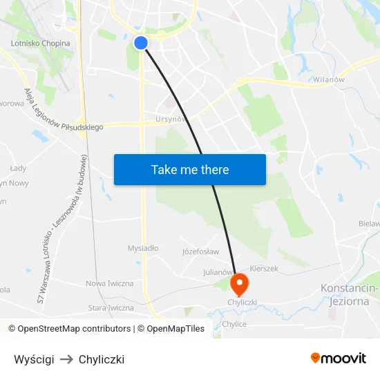 Wyścigi to Chyliczki map